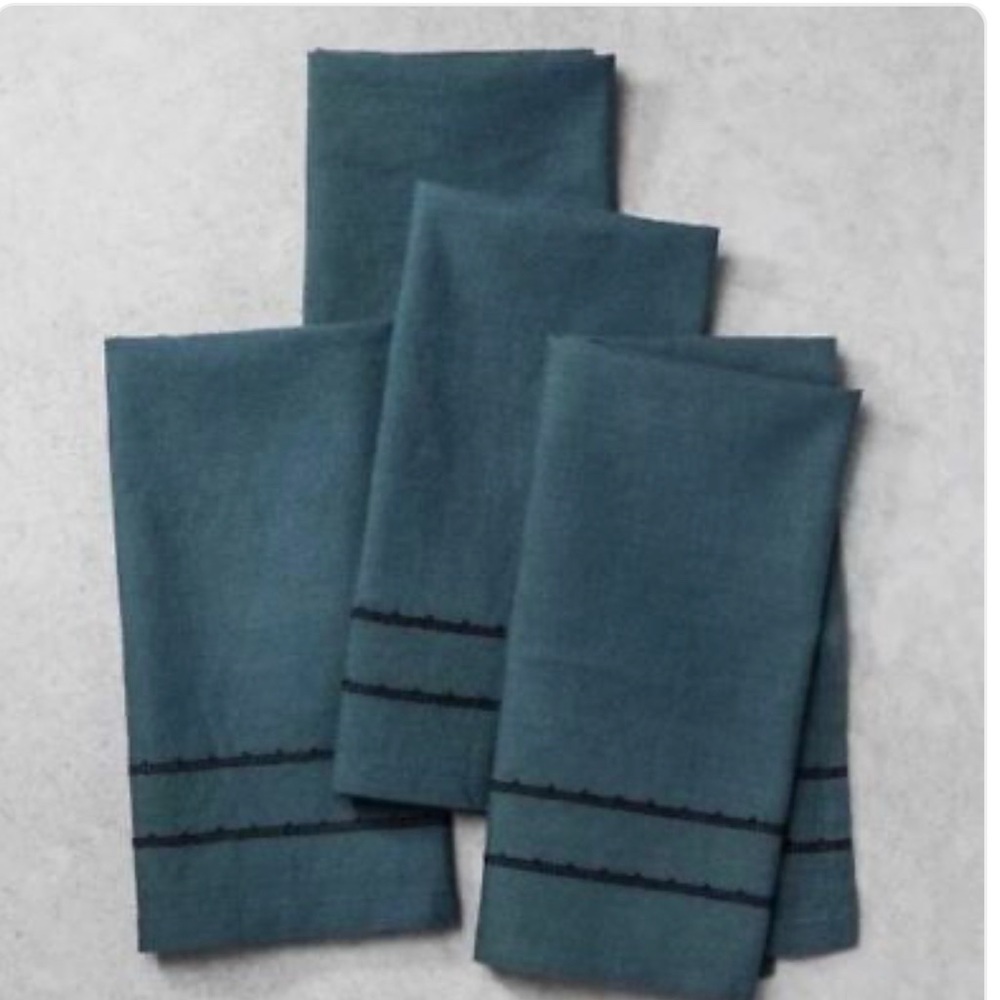 (8) Magnolia Hearth and Hand NAPKINS Blue Green Teal w/ Black Stitching